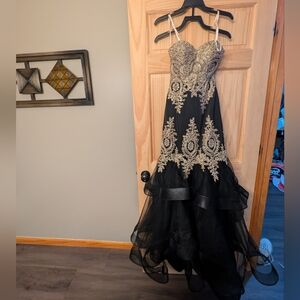 Elegant Black and Gold Strapless Gown